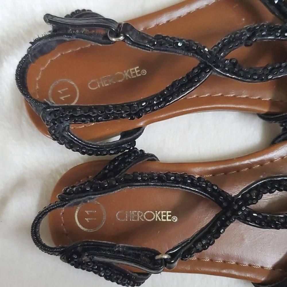 NWOT Cherokee Black Sandals Hook & Loop Closure Toddler Girls Size 11 Shoes - Picture 4 of 9
